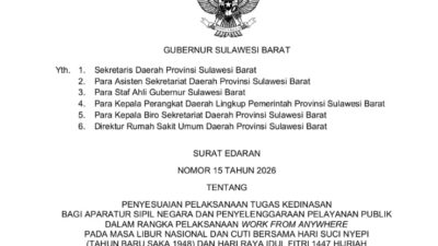 Jelang Nyepi dan Idul Fitri Gubernur Sulbar Terbitkan Surat Edaran WFA bagi ASN 