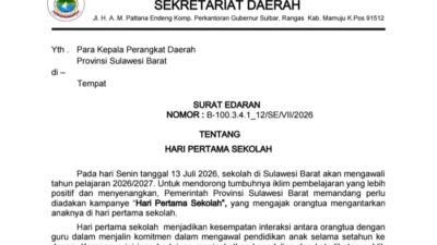 Hari Pertama Masuk Sekolah Pemprov Sulbar Beri Dispensasi ASN Antar Anak ke Sekolah